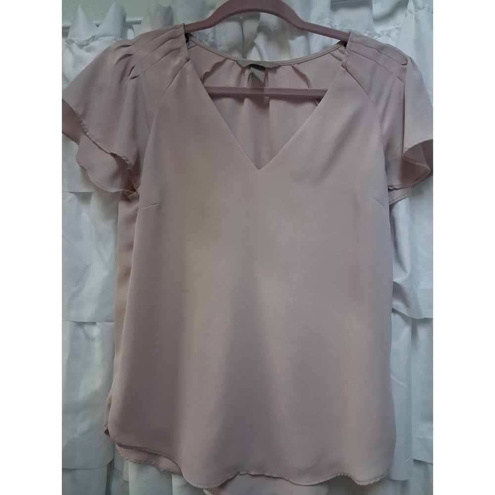 HM Women Blush Pink V-Neck Flutter Sleeve Chiffon Blouse Top XXS TTP 1619